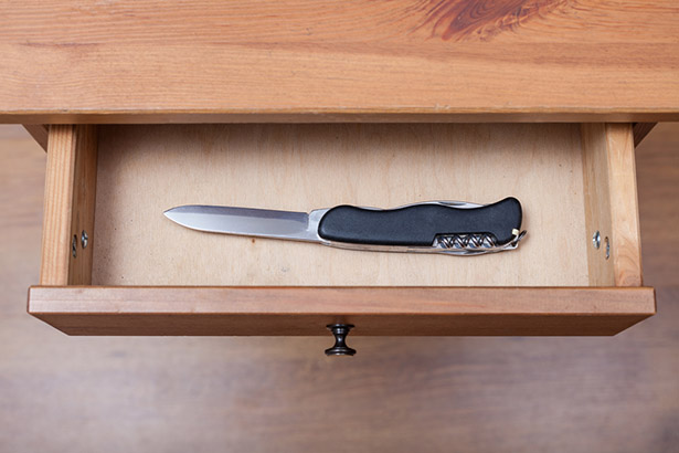 knife in open drawer
