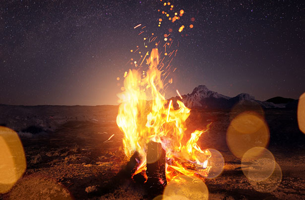 outdoor bonfire at night