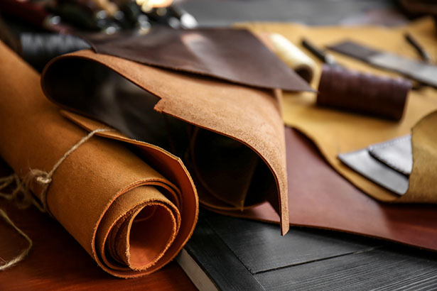 pieces of leather on a table